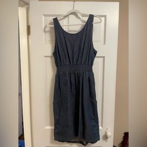Denim dress with tie back.
